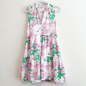 MAHI GOLD Pink and Green Cap Sleeve Ruffle Tiered Mini Sundress